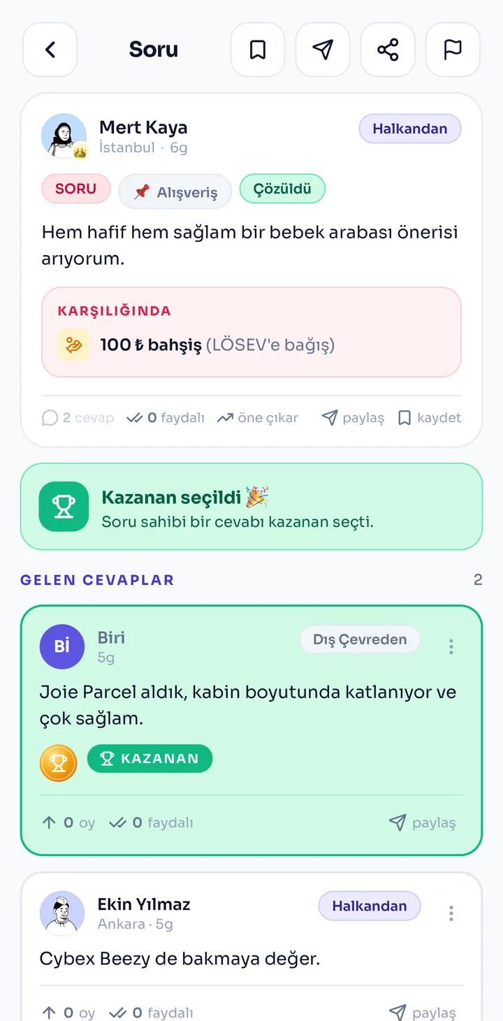 Kazanan cevap seçilmiş bir soru